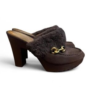 Coach Brown Fur-Lined Heeled Mules